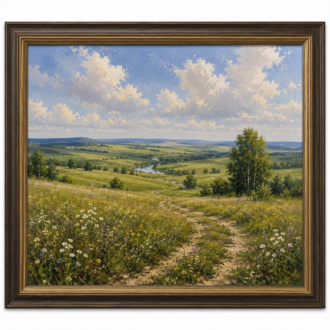 Vintage Oil Painting grassland Framed: Dimension: 18x22.5 inch, please note Due to manual measurement, dimensions may vary. Condition: Good used condition, please note buyers are obligated to come to the site to inspect the condition and