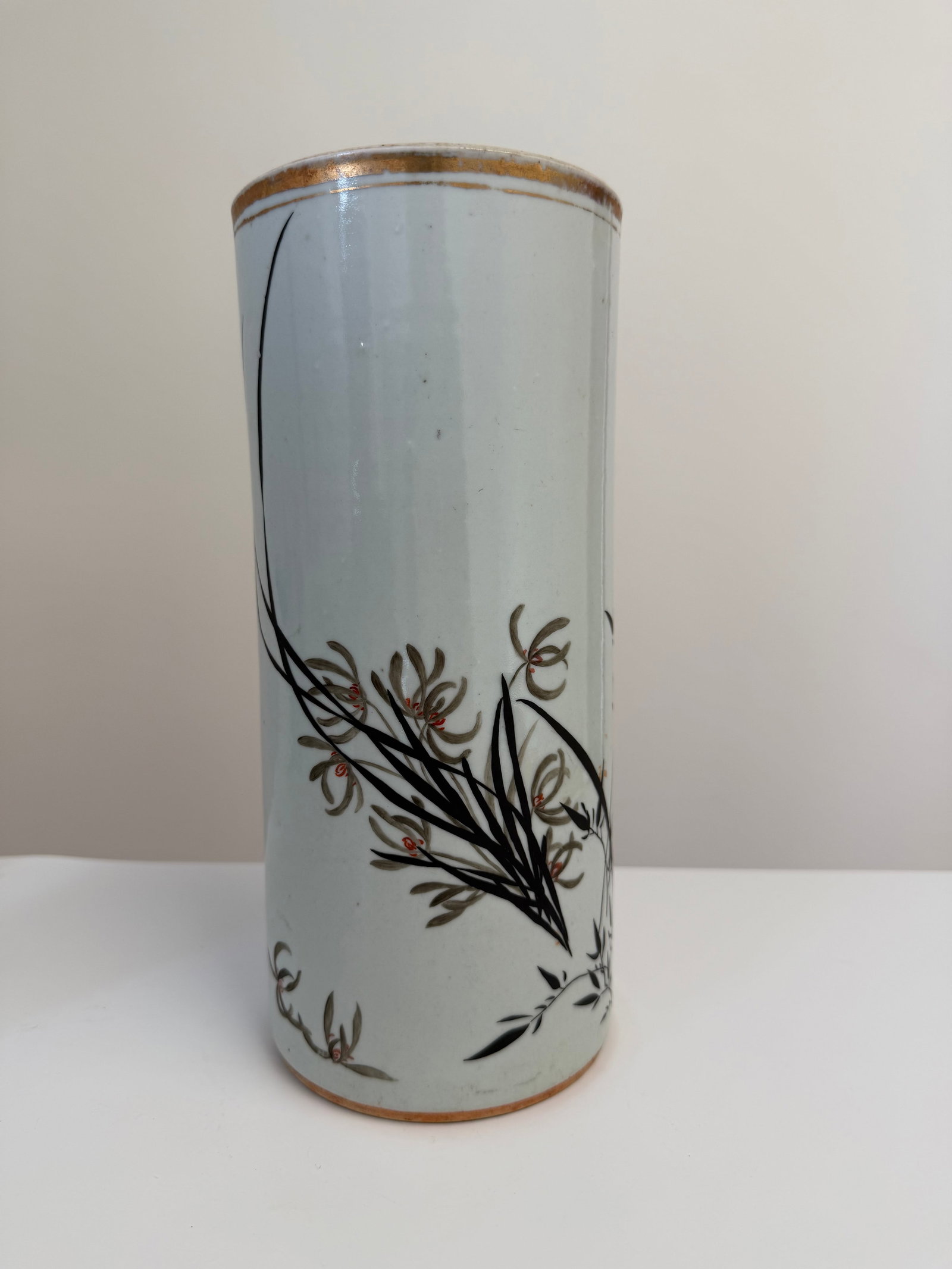 Chinese enamel famille rose orchid porcelain vase China hat stand: Dimension: 11 inches , please note Due to manual measurement, dimensions may vary. Condition: Good used condition, please note buyers are obligated to come to the site to inspect the condition and