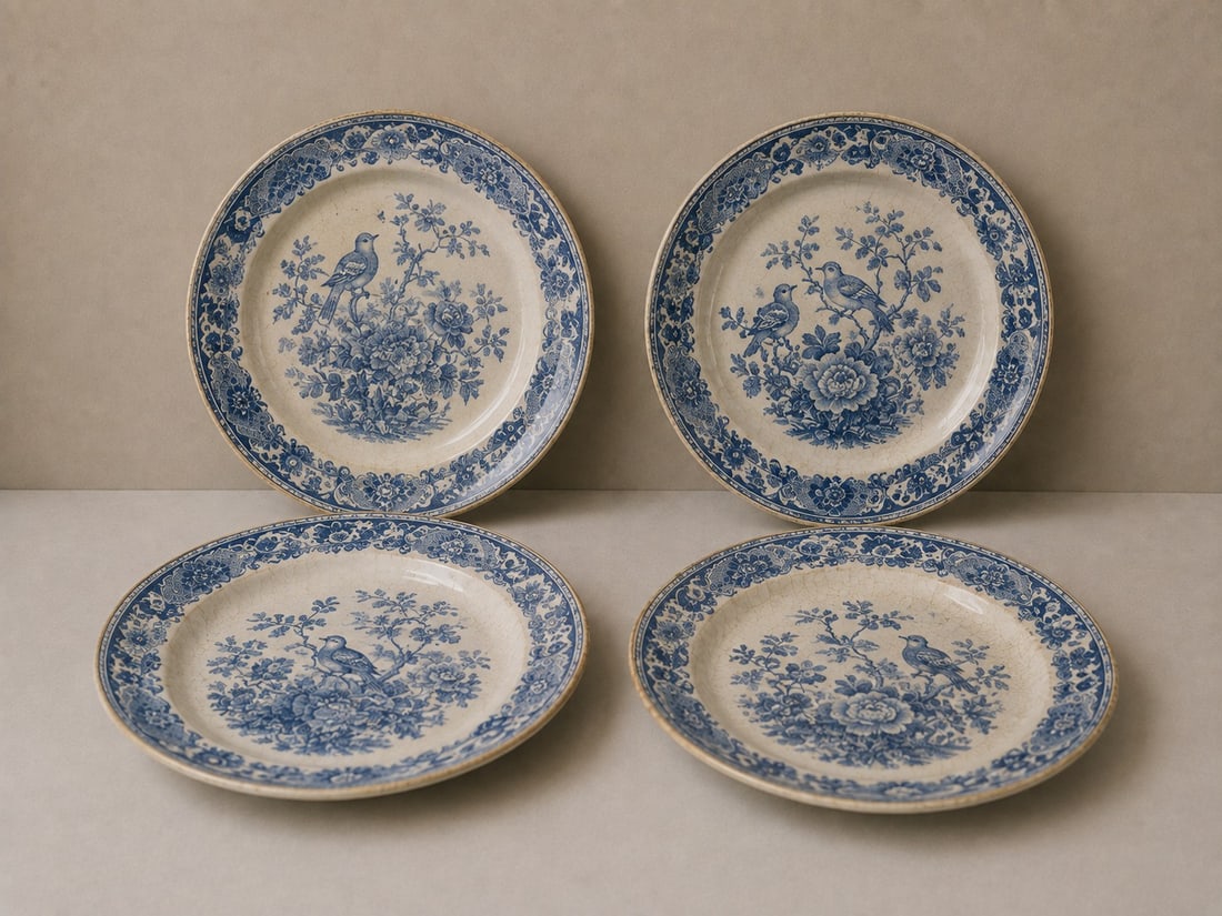 Set of 4 flowers english porcelain plates: Dimension: 8 inches , please note Due to manual measurement, dimensions may vary. Condition: Good used condition, please note buyers are obligated to come to the site to inspect the condition and deta