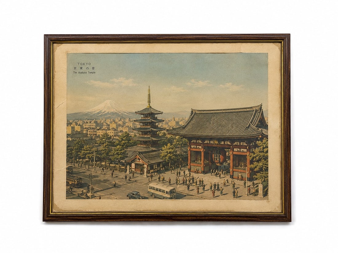 Vintage Tokyo Print: Dimension: 18 inches , please note Due to manual measurement, dimensions may vary. Condition: Good used condition, please note buyers are obligated to come to the site to inspect the condition and det
