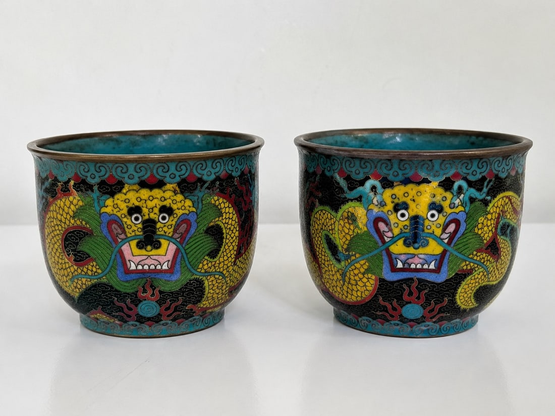 Pair Of Dragon Cloisonn? Cups: Dimension: 3.5 inches , please note Due to manual measurement, dimensions may vary. Condition: Good used condition, please note buyers are obligated to come to the site to inspect the condition and de