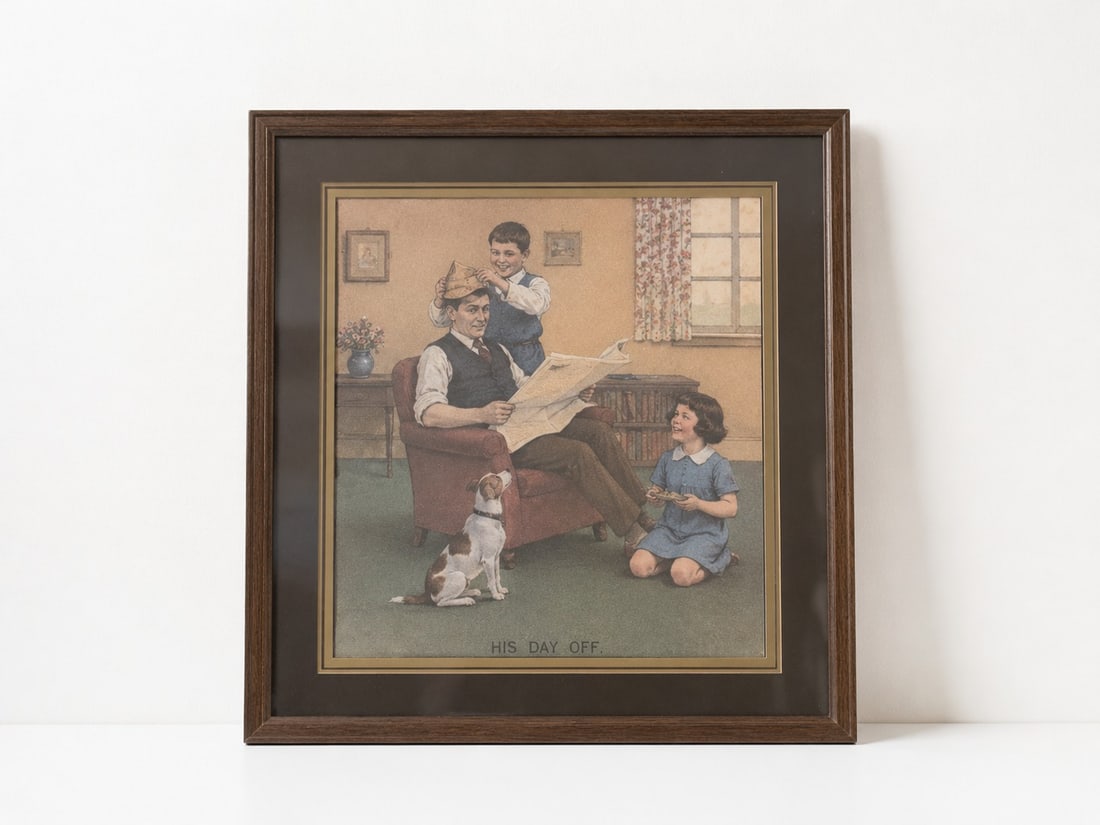 Vintage Family Scene Print: Dimension: 12 inches , please note Due to manual measurement, dimensions may vary. Condition: Good used condition, please note buyers are obligated to come to the site to inspect the condition and det