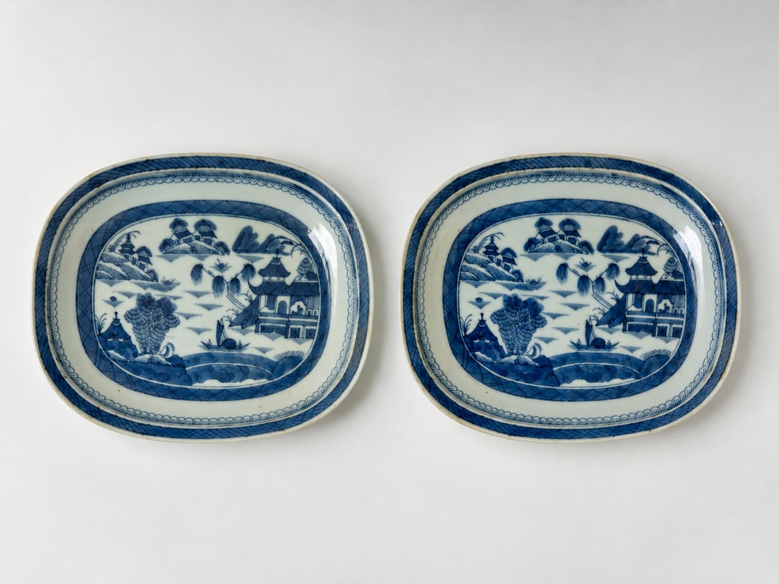 Pair of Chinese landscape porcelain Charger: Dimension: 10.5 inches , please note Due to manual measurement, dimensions may vary. Condition: Good used condition, please note buyers are obligated to come to the site to inspect the condition and d