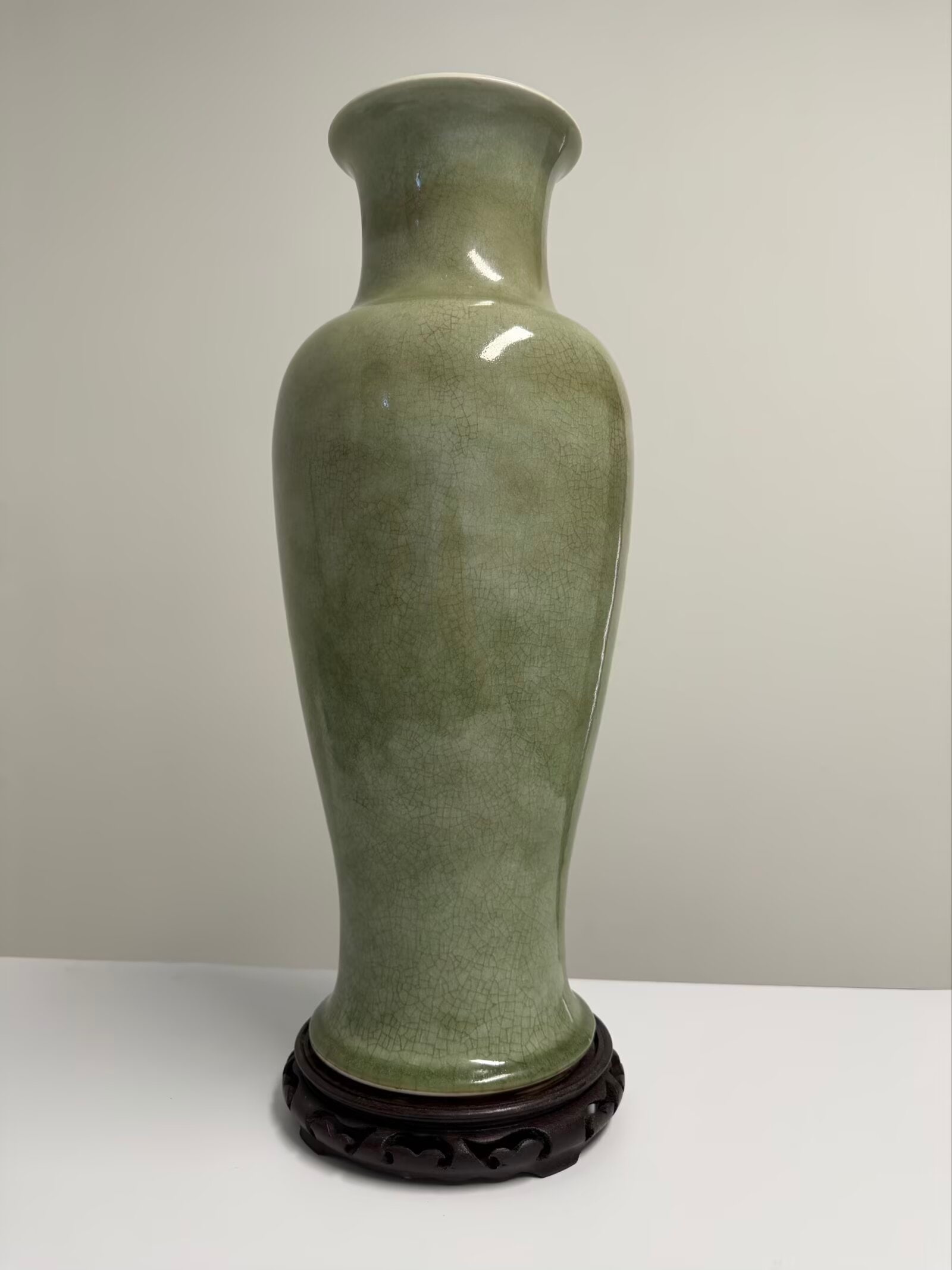 Large Chinese ice crack green glazed porcelain China vase (1 of 8)