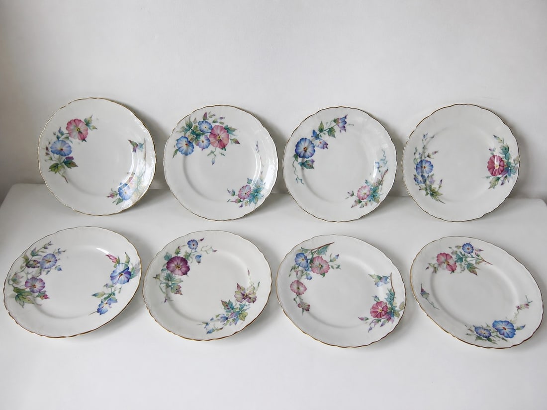 Set Of 8 Floral Gold-Rimmed Porcelain Plates (1 of 2)