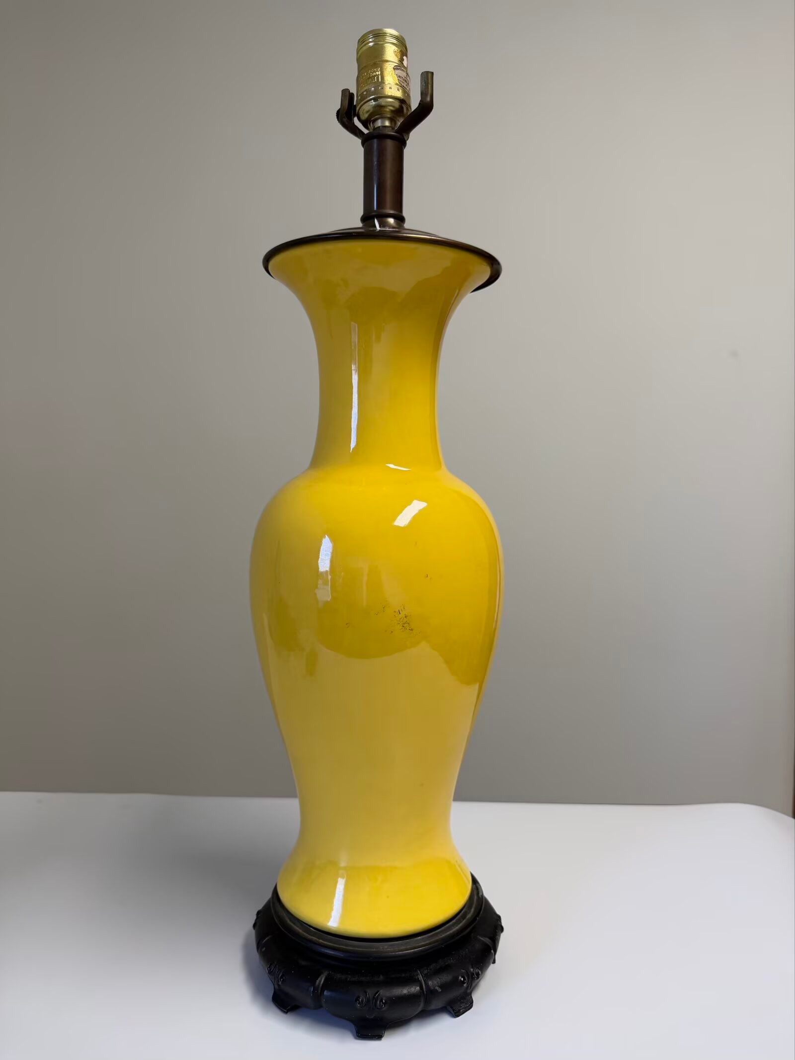Large Chinese yellow glazed porcelain China vase lamp (1 of 4)