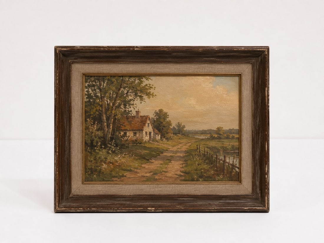 Framed Impressionist Cottage Landscape: Dimension: 15 inches , please note Due to manual measurement, dimensions may vary. Condition: Good used condition, please note buyers are obligated to come to the site to inspect the condition and det