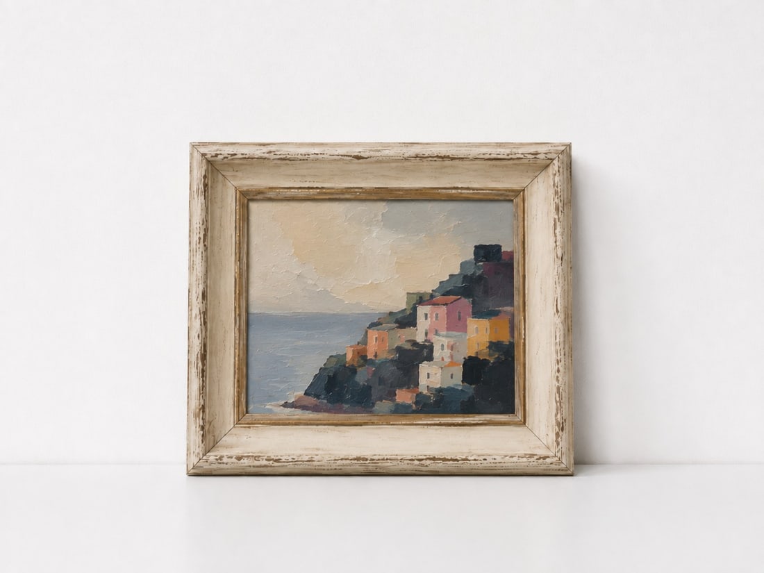 Village Oil Painting: Dimension: 10.5 inches , please note Due to manual measurement, dimensions may vary. Condition: Good used condition, please note buyers are obligated to come to the site to inspect the condition and