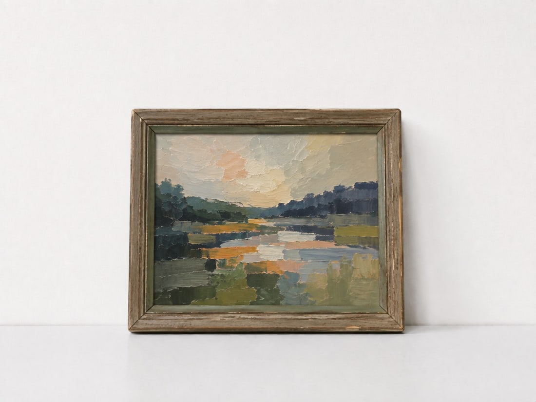 Misty Landscape Framed: Dimension: 12.9 inches , please note Due to manual measurement, dimensions may vary. Condition: Good used condition, please note buyers are obligated to come to the site to inspect the condition and d