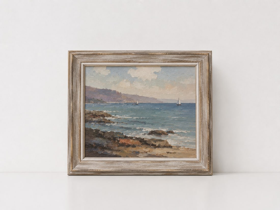 Framed Impressionist Seascape: Dimension: 12.9 inches , please note Due to manual measurement, dimensions may vary. Condition: Good used condition, please note buyers are obligated to come to the site to inspect the condition and d