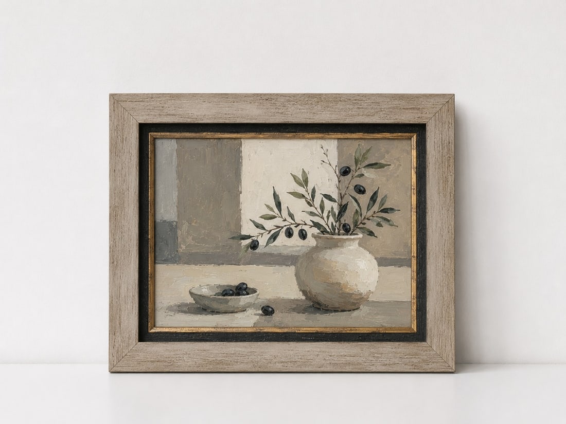 Rustic Framed Olive: Dimension: 13.5 inches , please note Due to manual measurement, dimensions may vary. Condition: Good used condition, please note buyers are obligated to come to the site to inspect the condition and d