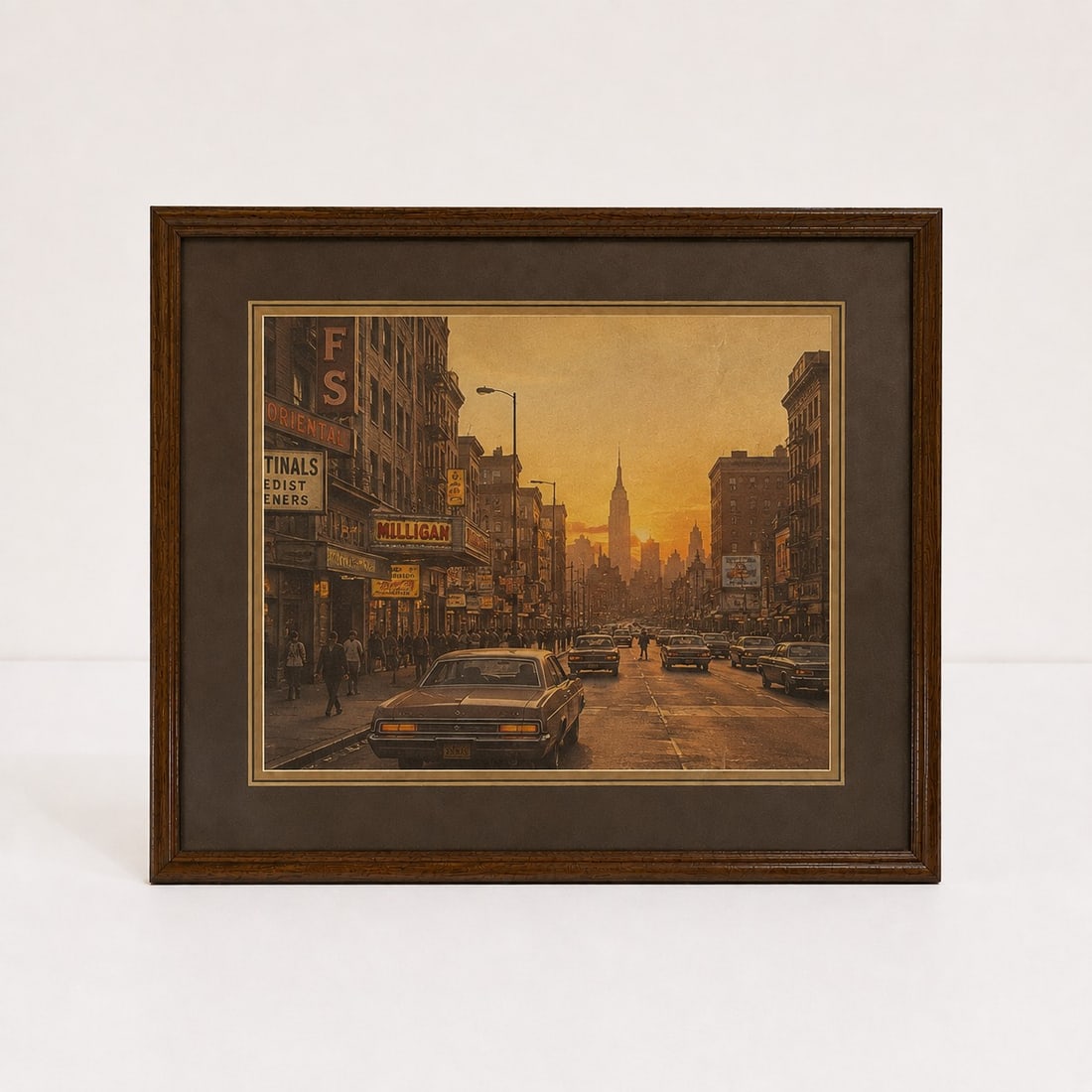 Vintage Sunset City Street Print: Dimension: 19 inches , please note Due to manual measurement, dimensions may vary. Condition: Good used condition, please note buyers are obligated to come to the site to inspect the condition and