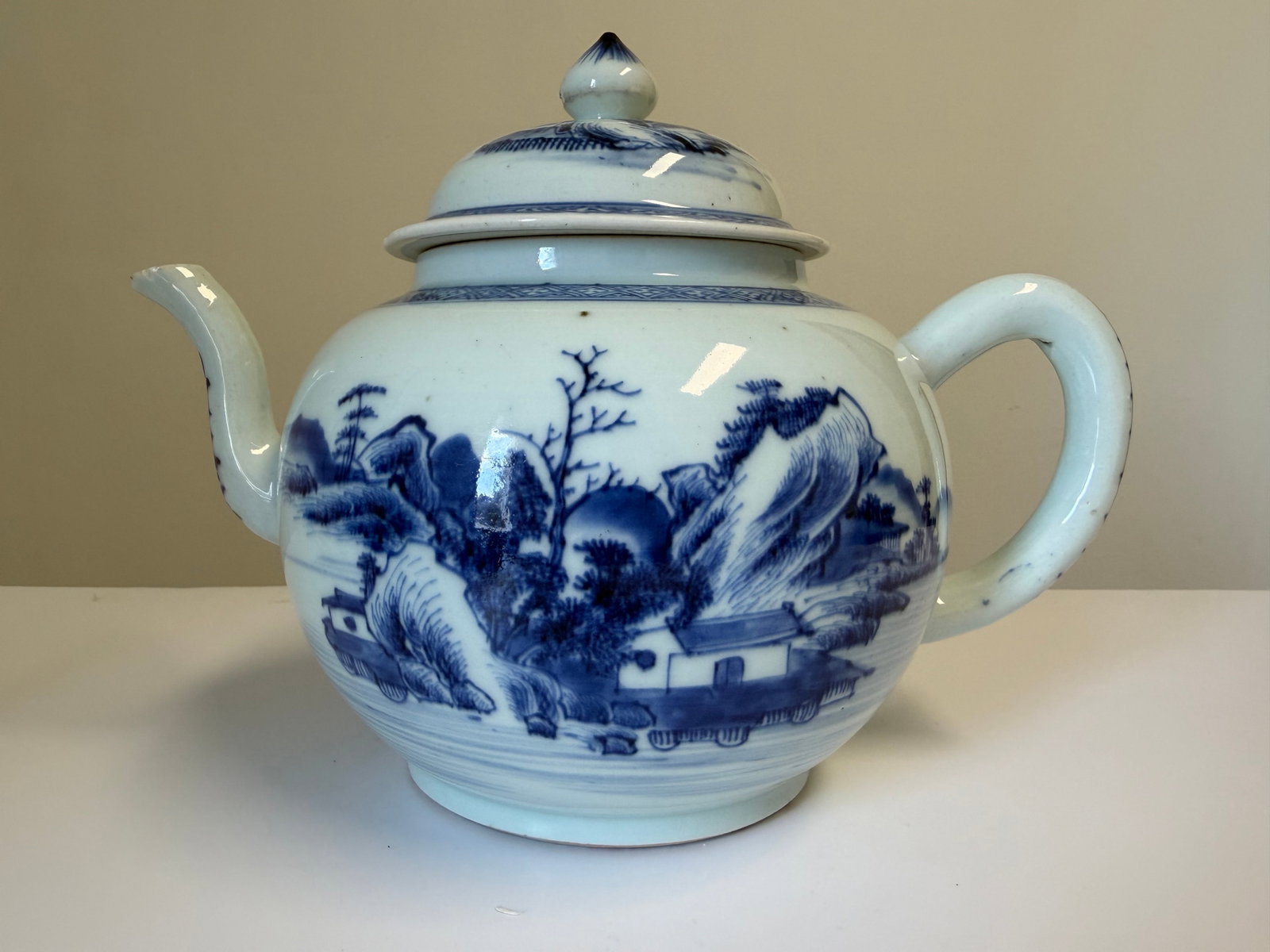 Chinese blue and white landscape porcelain teapot (1 of 8)