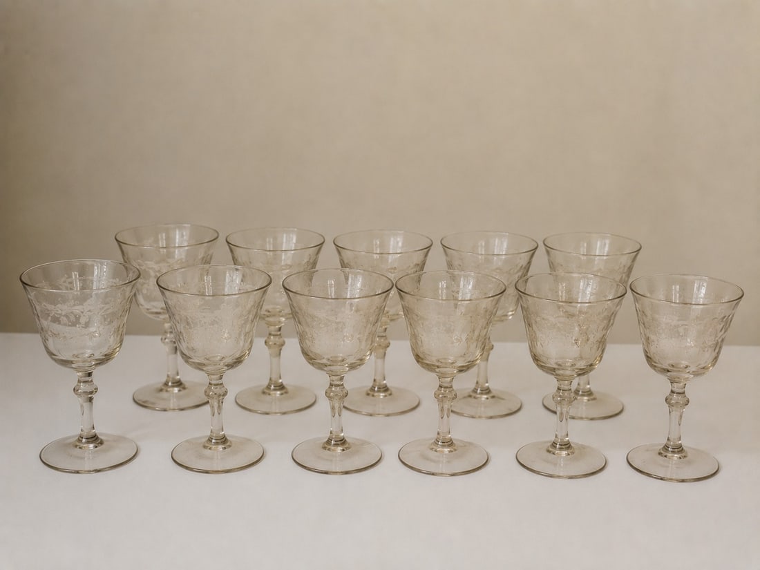 Set of 11 Vintage Glass Cups: Dimension: 6.6 inches , please note Due to manual measurement, dimensions may vary. Condition: Good used condition, please note buyers are obligated to come to the site to inspect the condition and de