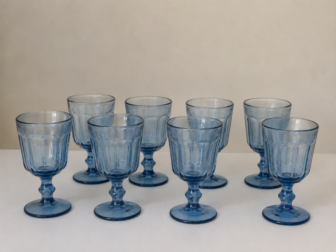 Set of 8 Vintage blue Glass Cups (1 of 1)