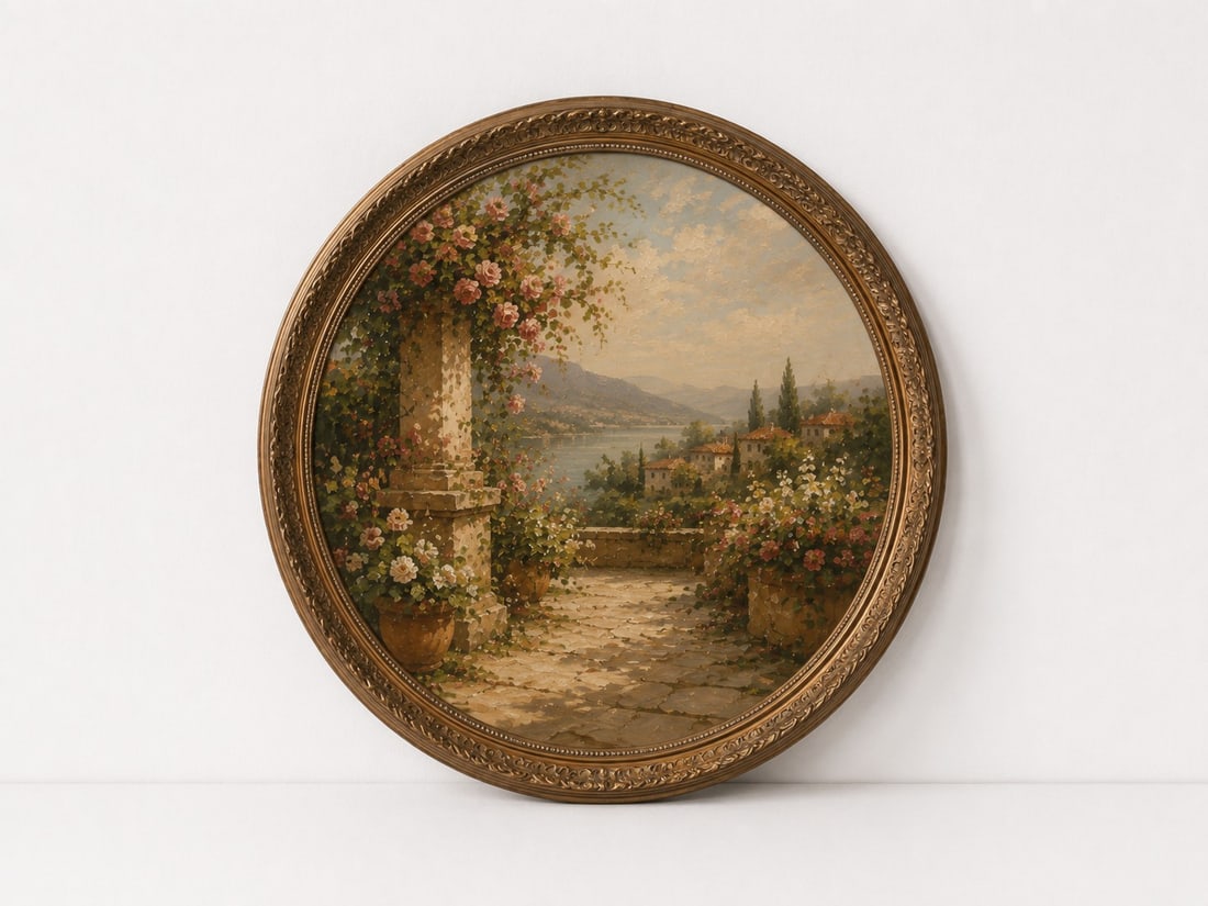 Garden Landscape Painting: Dimension: 15 inches , please note Due to manual measurement, dimensions may vary. Condition: Good used condition, please note buyers are obligated to come to the site to inspect the condition and det