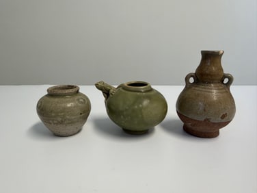 Set of 3 Chinese green glazed porcelain pots