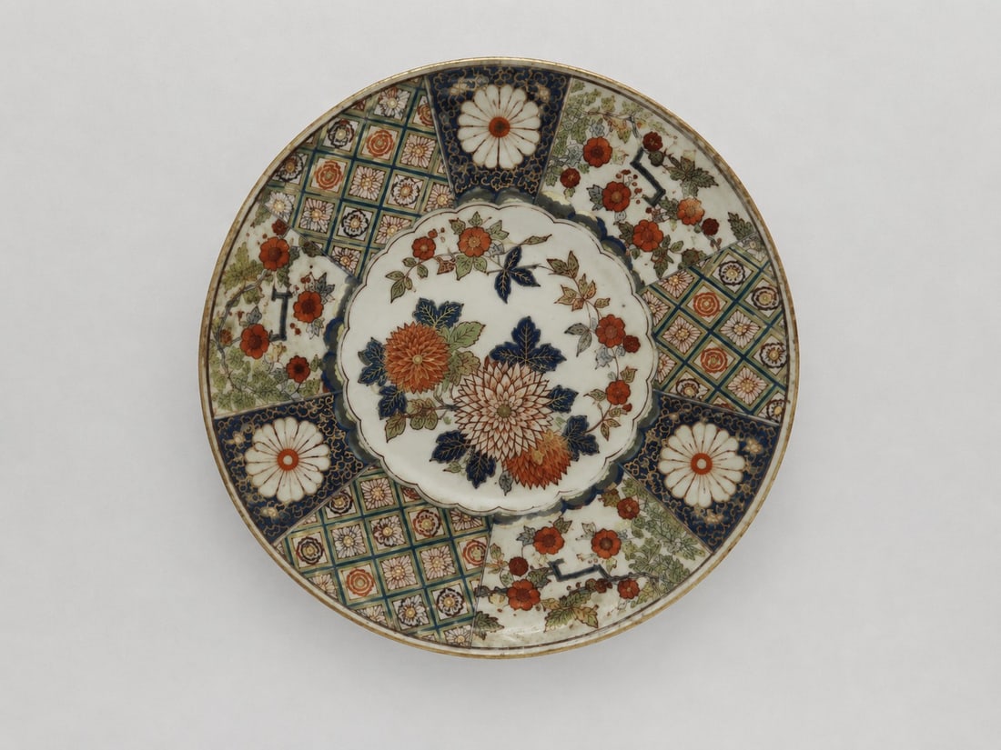 Japanese Floral Imari Porcelain Plate: Dimension: 12 inch , please note Due to manual measurement, dimensions may vary. Condition: Good used condition, please note buyers are obligated to come to the site to inspect the condition and detai