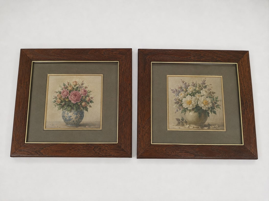 2 Framed oil flowers paintings: Dimension: inch , please note Due to manual measurement, dimensions may vary. Condition: Good used condition, please note buyers are obligated to come to the site to inspect the condition and details 