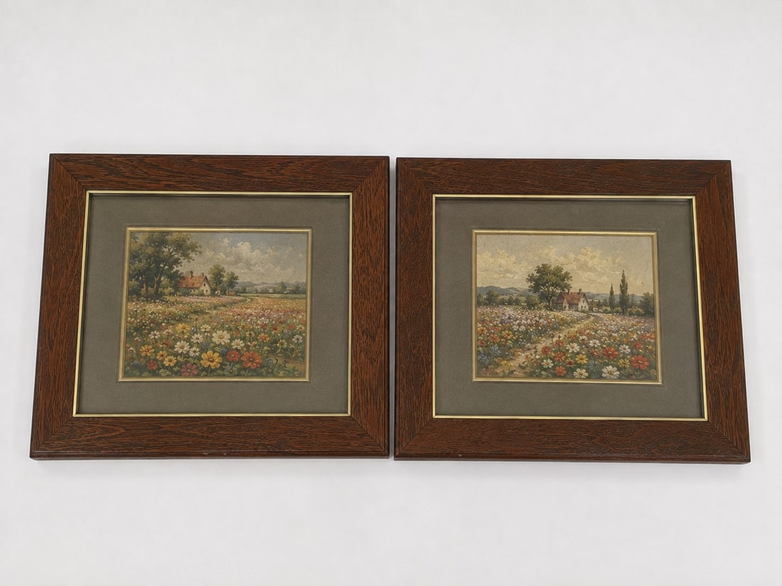 2 Framed oil flowers paintings: Dimension: inch , please note Due to manual measurement, dimensions may vary. Condition: Good used condition, please note buyers are obligated to come to the site to inspect the condition and details 