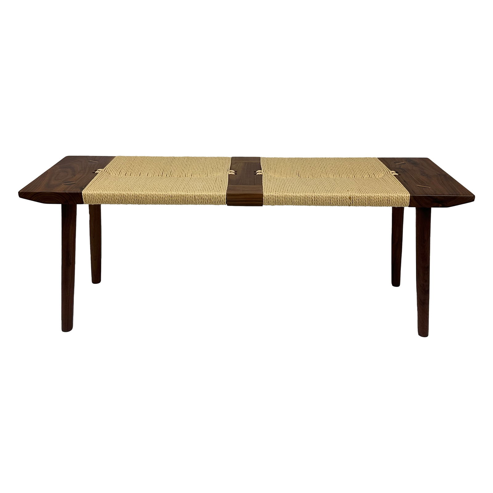 Solid American Walnut Long Bench with Natural Paper Cord Seat, Mid-Century Modern (1 of 5)