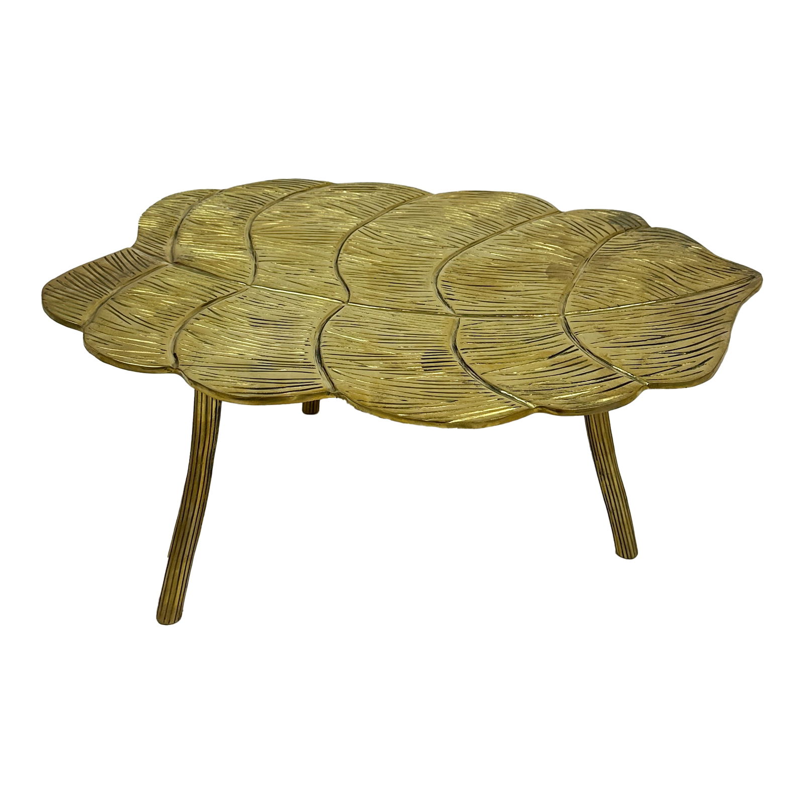 Solid Brass Lotus Coffee Table with Sculptural Floral Top, Mid-Century Modern Center Table (1 of 5)