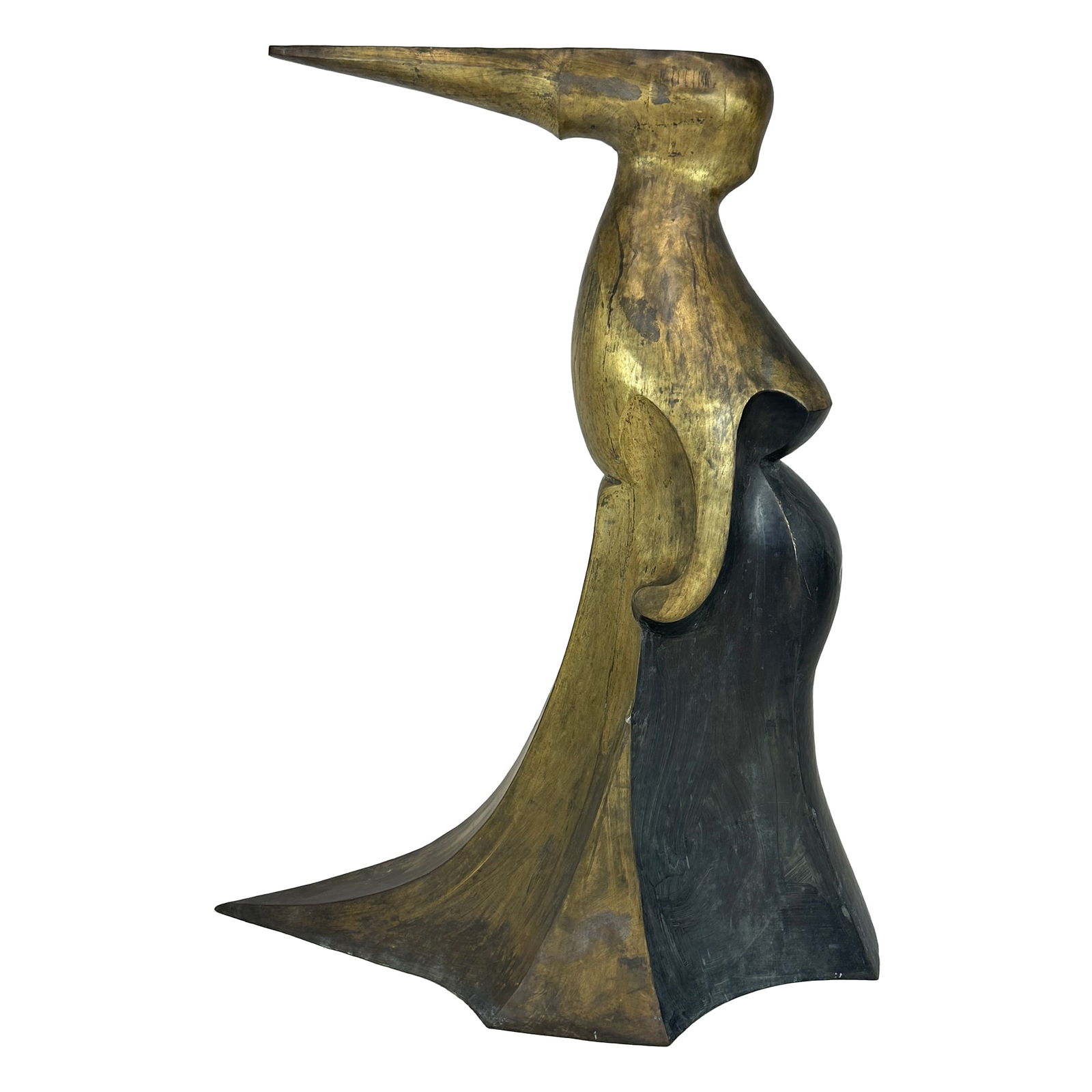 Solid Brass Abstract Sculptural Art Object with Organic Form, Mid-Century Modern: This solid brass abstract sculpture features a fluid, organic form that emphasizes movement, balance, and material presence. Handcrafted from brass, the piece combines a warm golden surface with darke