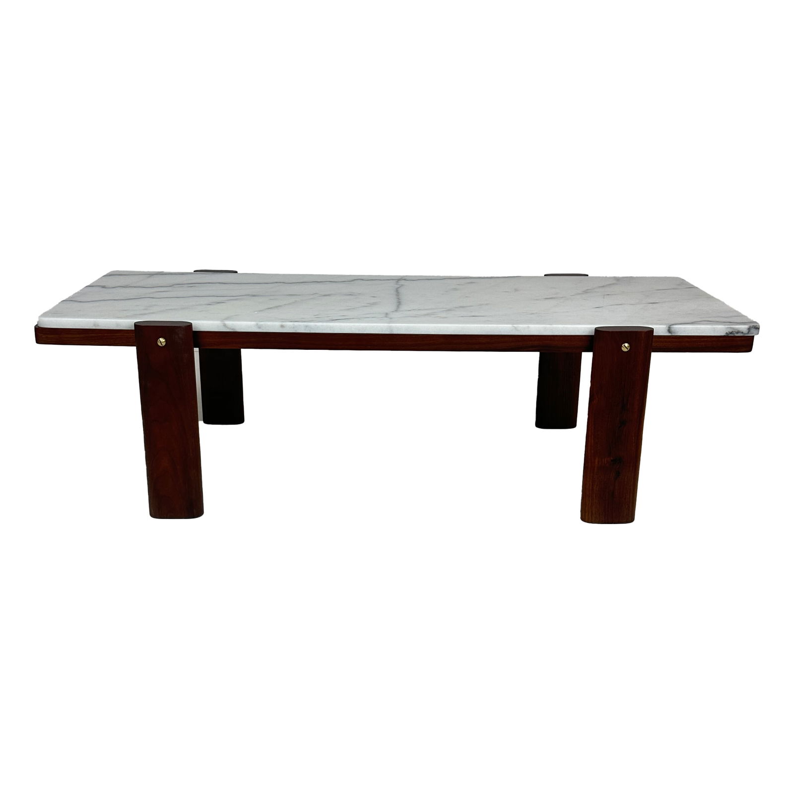 Rectangular Marble Coffee Table with Solid Walnut Base and Brass Details, Mid-Century Modern Living (1 of 2)