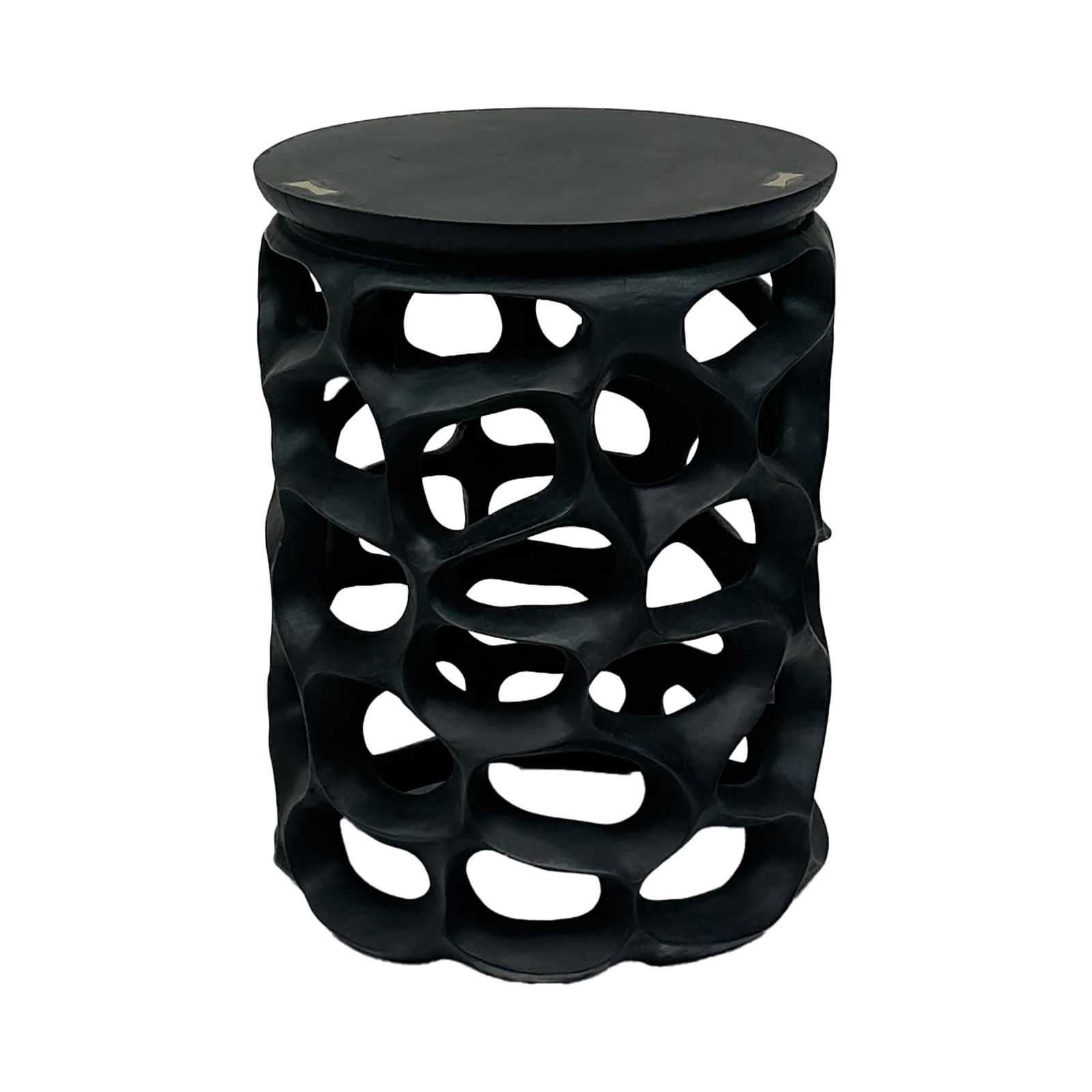 Black Sculptural Openwork Accent Stool / Side Table Inspired by Organic Modern Design (1 of 5)