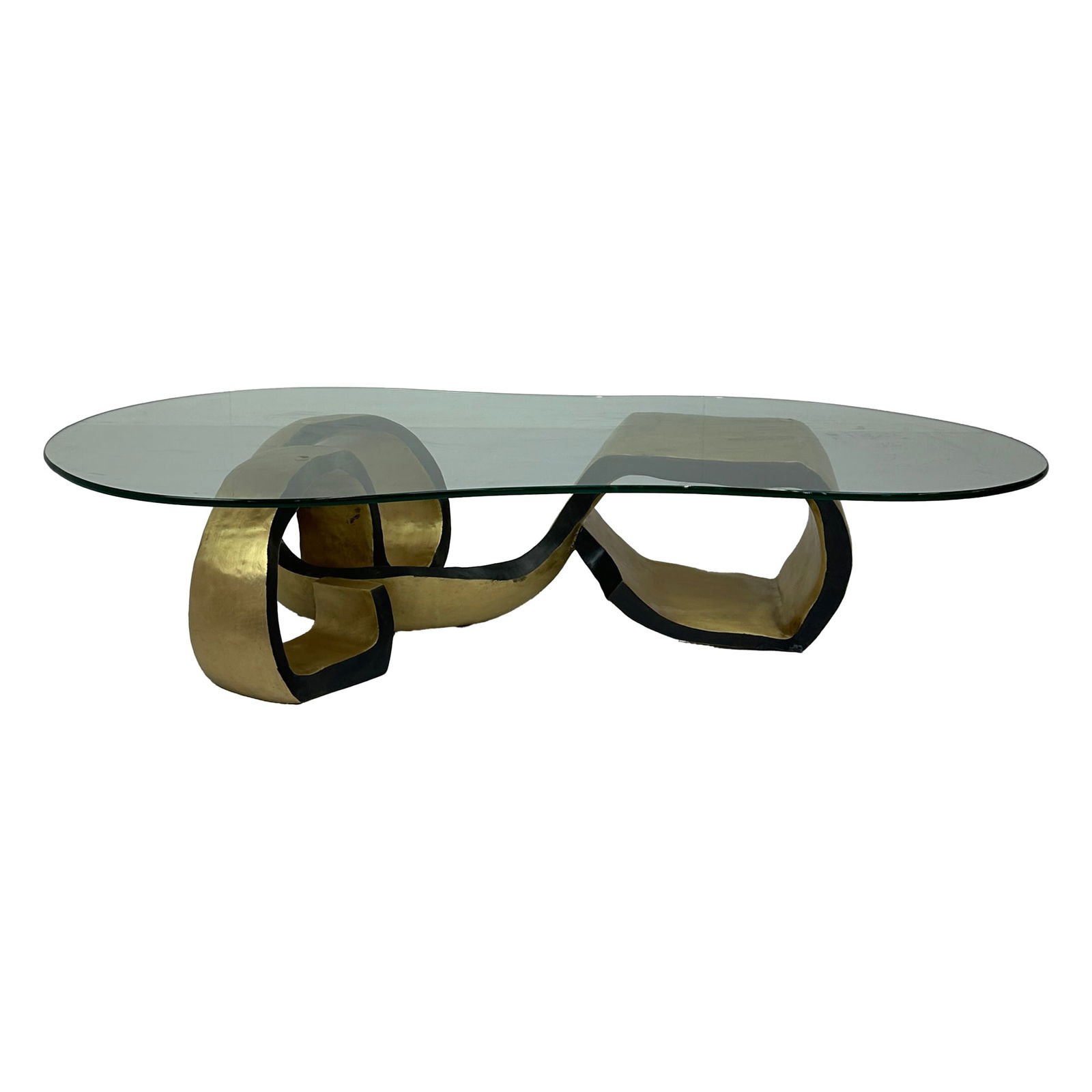 Mid-Century Modern Sculptural Brass Coffee Table with Oval Glass Top, Organic Contemporary Design (1 of 3)