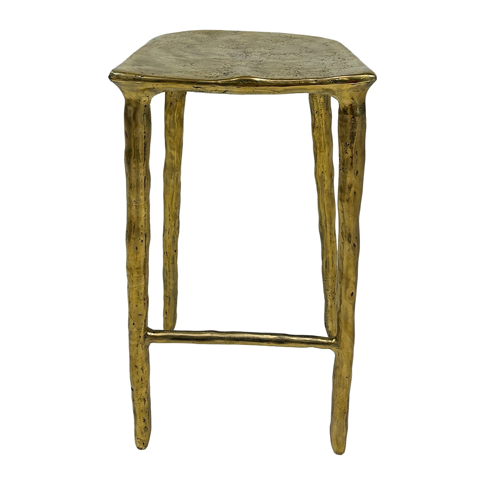 Ohio Sculptural Brass Counter Stool: Introducing the Ohio Brass Stool - a masterful blend of material and simplicity at 23.5_ tall. The richly toned brass finish catches light with subtle personality, while its minimalist structure ensur
