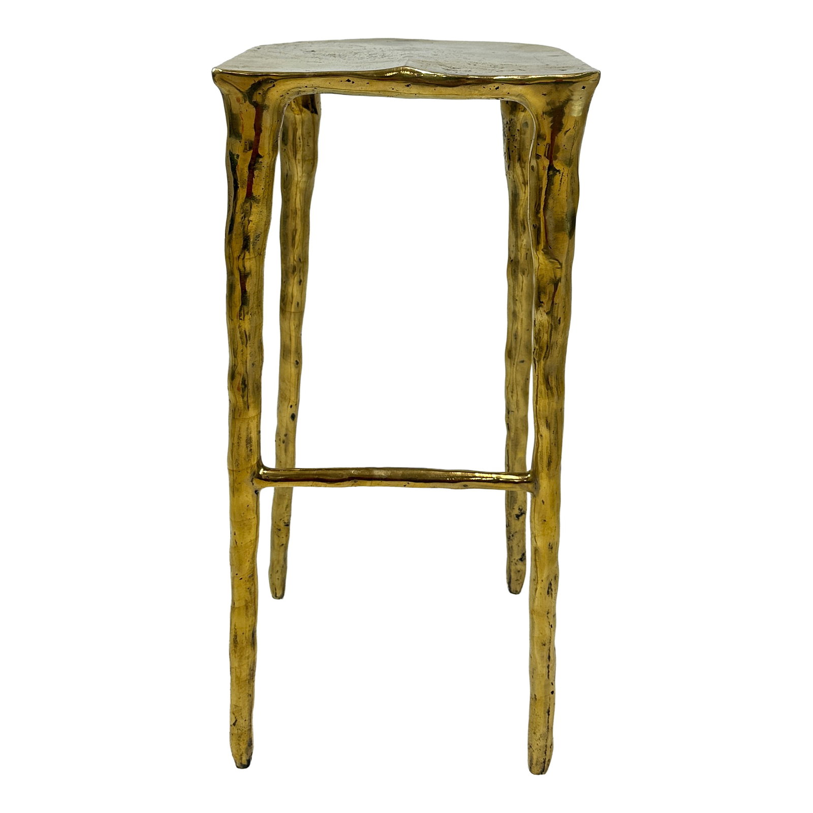 Ohio Sculptural Brass Bar Stool: Bring a touch of warmth and artistry to your space with the Ohio Brass Stool – Bar Size. Standing 29.5 inches tall, this handcrafted piece glows with the rich, golden tones of solid brass. Its
