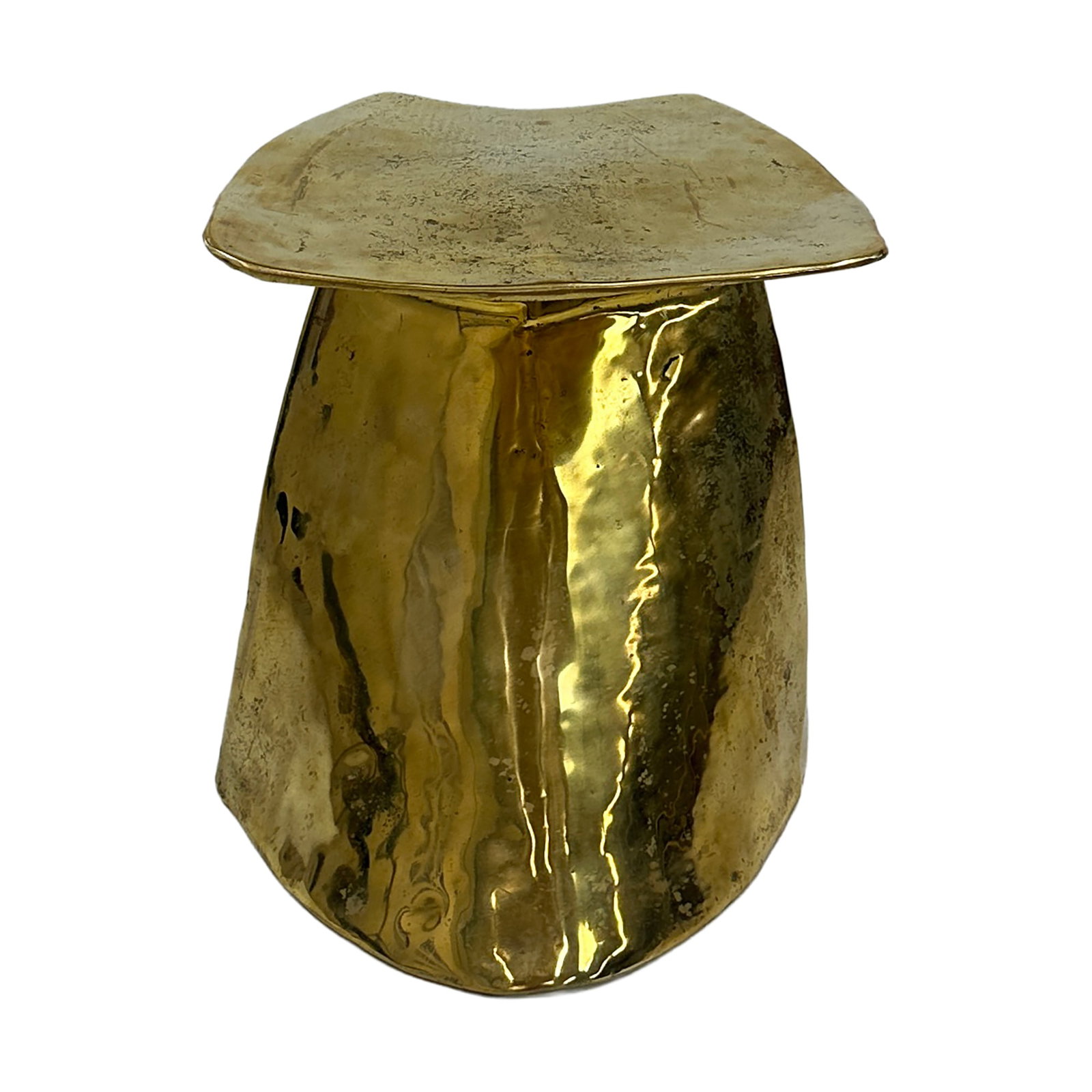 Abba Sculptural Solid Brass Stool: Add a touch of golden warmth to your home with the Abba Stool. Standing 16 inches tall, this handcrafted piece is made from solid brass and finished with a softly gleaming surface that catches the