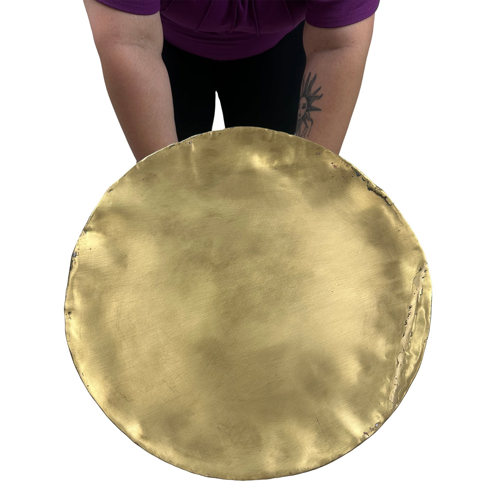 Hammered Brass Drum Stool Side Table - 5