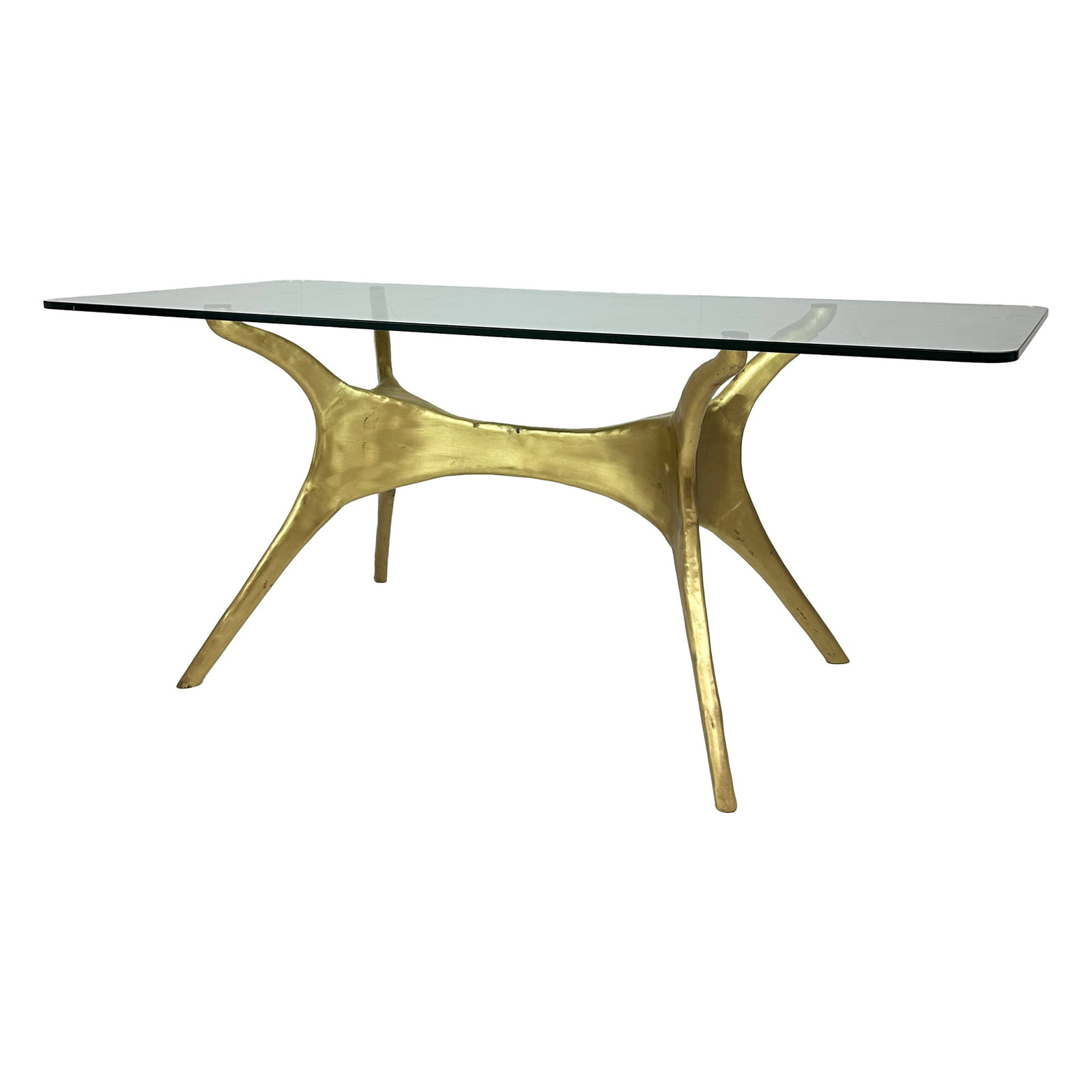 Sculptural Solid Brass & Glass Dining Table - 2