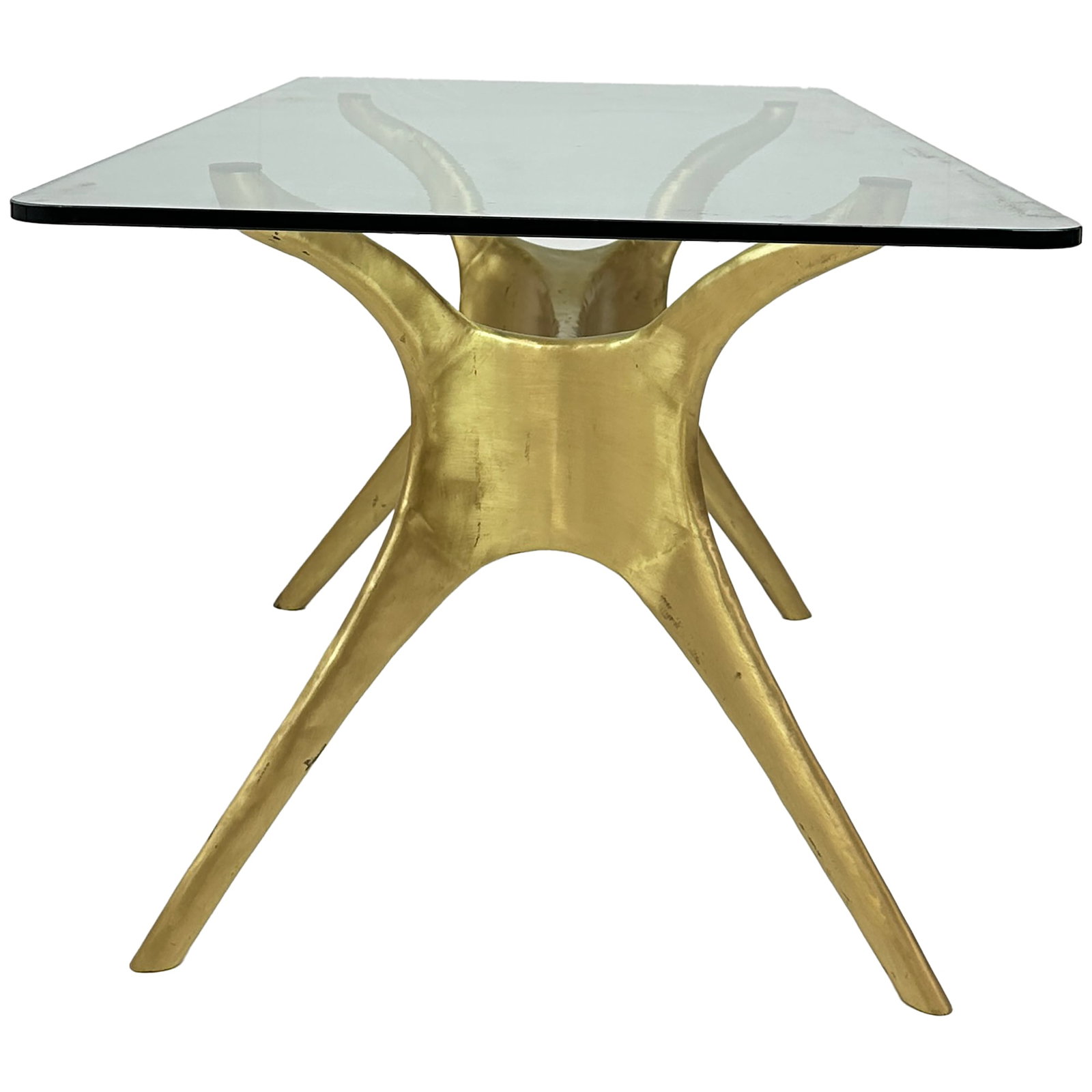 Sculptural Solid Brass & Glass Dining Table - 3