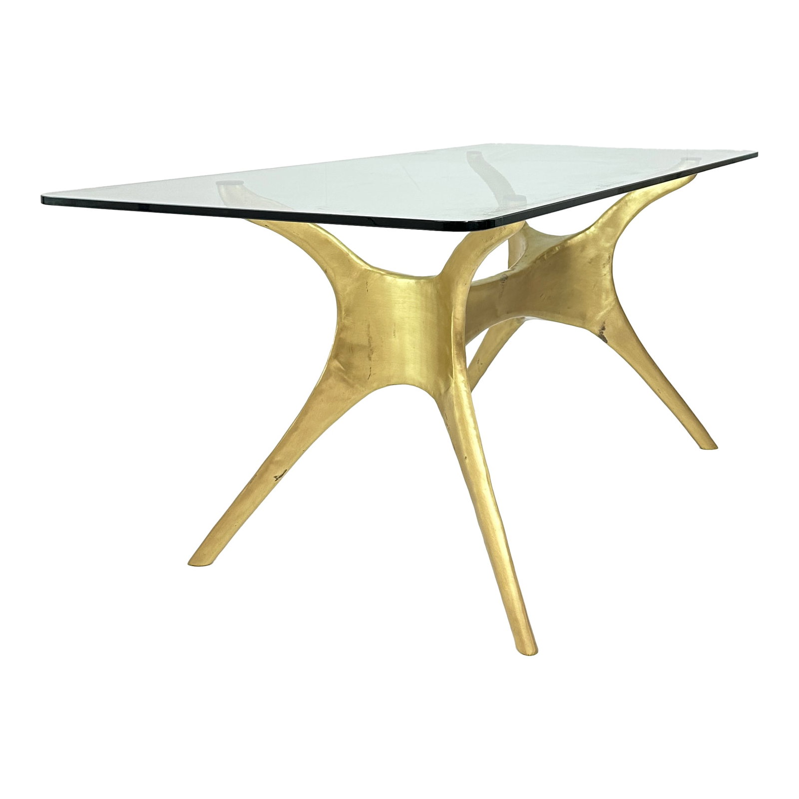 Sculptural Solid Brass & Glass Dining Table - 4