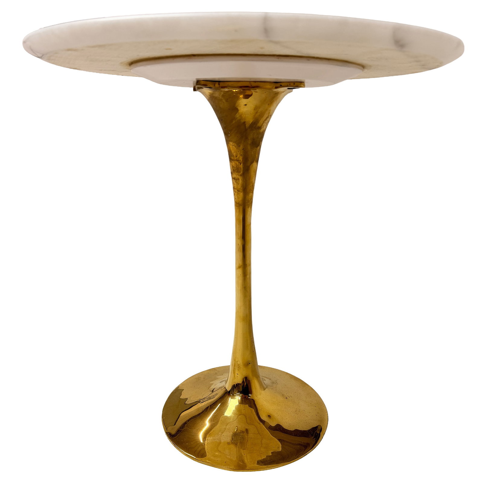 Round Marble Top Brass Base Side Table - 3