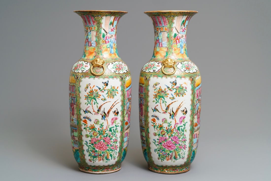 A pair of Chinese Canton famille rose vases, 19th C. (1 of 6)