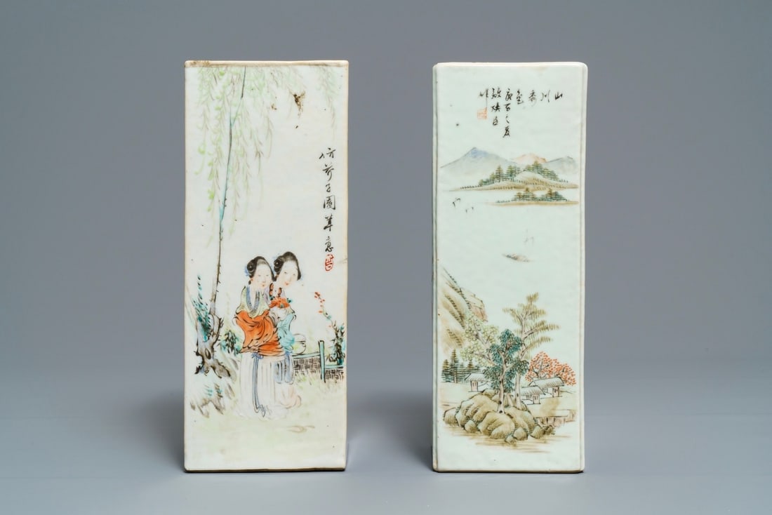 Two square Chinese qianjiang cai hat stands, 19/20th C. (1 of 6)