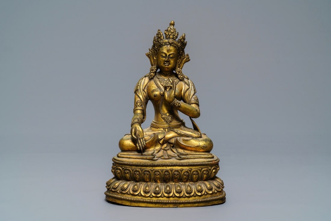 A Sino-Tibetan gilt bronze figure of a White Tara, Ming (1 of 3)