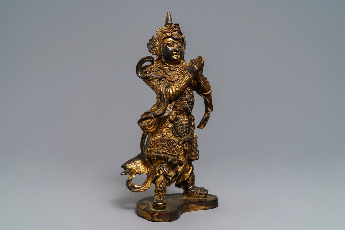 A Chinese gilt-lacquered bronze figure of Weituo, Ming (1 of 7)