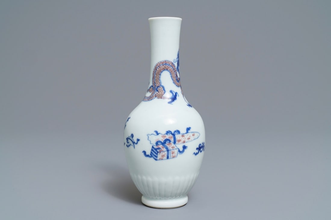 A Chinese blue, white and underglaze red 'dragon' vase, Kangxi (1 of 6)