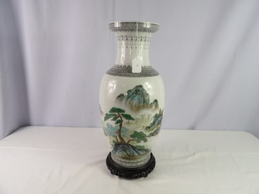 Beautiful Asian vase with wood base