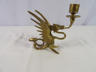 Heavy solid brass dragon candlestick