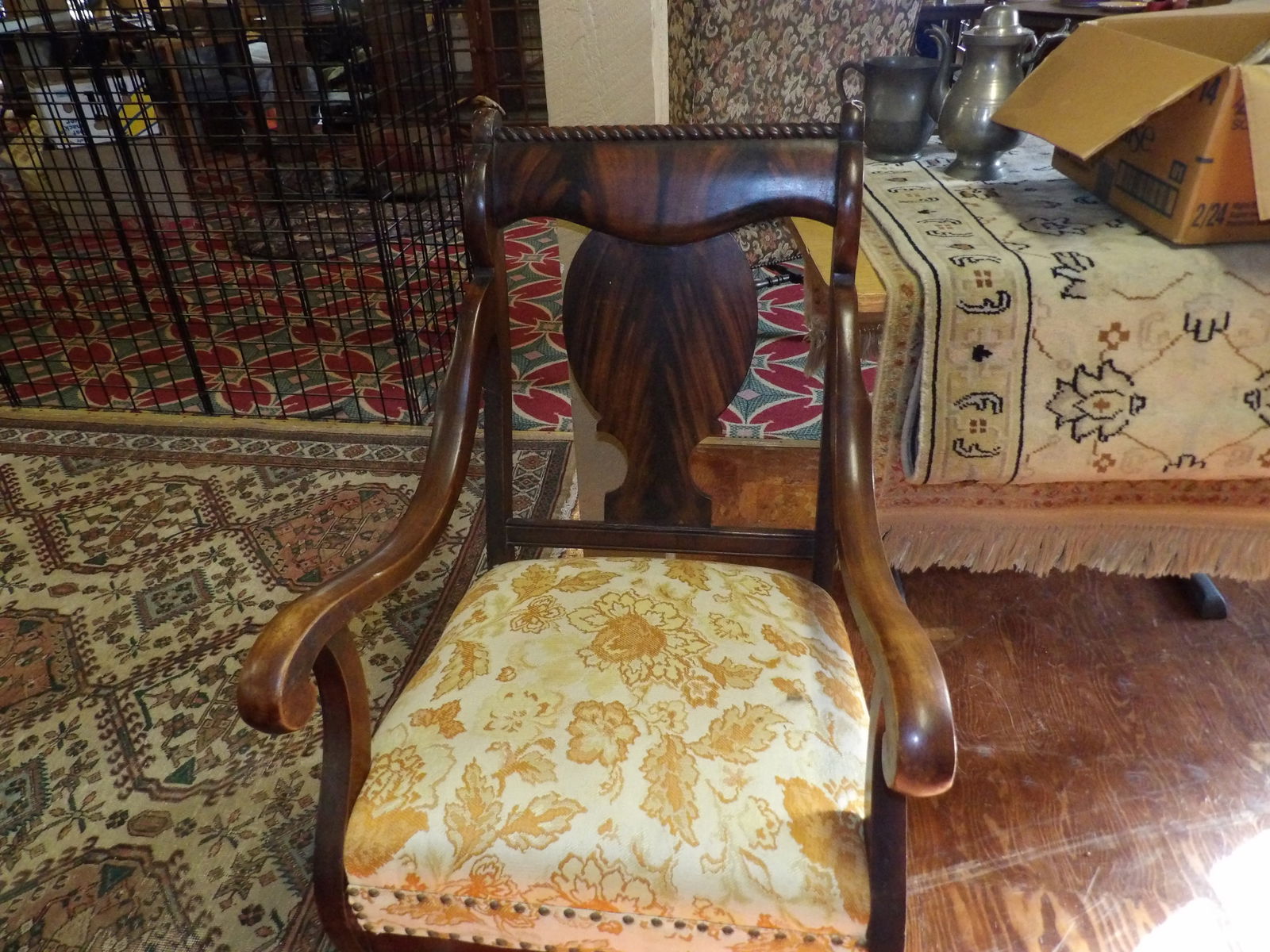 Moh. padded chair: Moh. padded chair. All measurements approximate. Please see photos for condition and details. Selling as is from 04281.