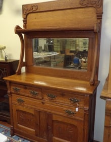 Oak Side Board with Mirror