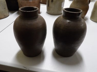 Pair of 7" Early Pottery Vases