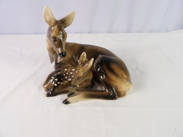 Kermos Porcelain Doe and Deer Figurines