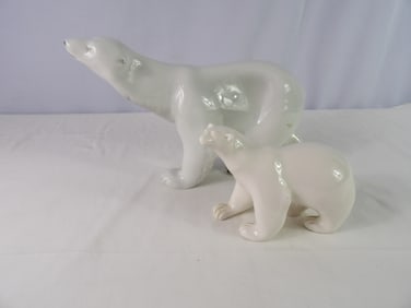 Pair Porcelain Polar Bears Figurines  7" and 12"
